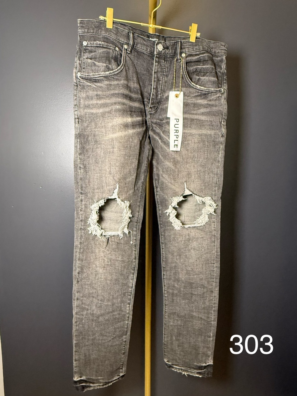 Purple Slim Distressed Gray Men's Jeans